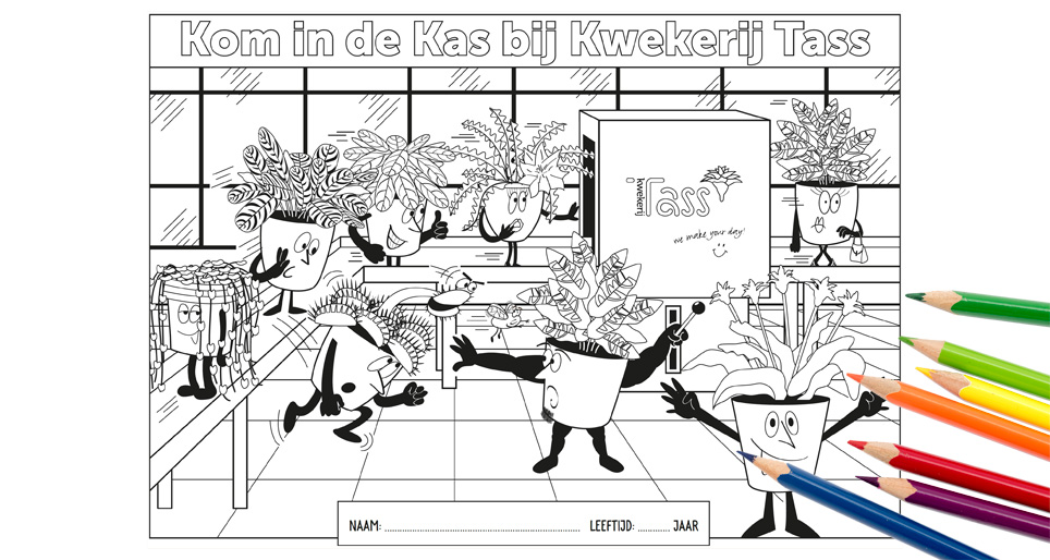 Kleurplaat Kom in de Kas bij Kwekerij Tass